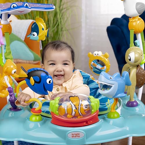 Bright Starts Disney Baby Finding Nemo Sea of Activities Jumper with lights, music, ocean sounds, adjustable height, and 360° rotation.