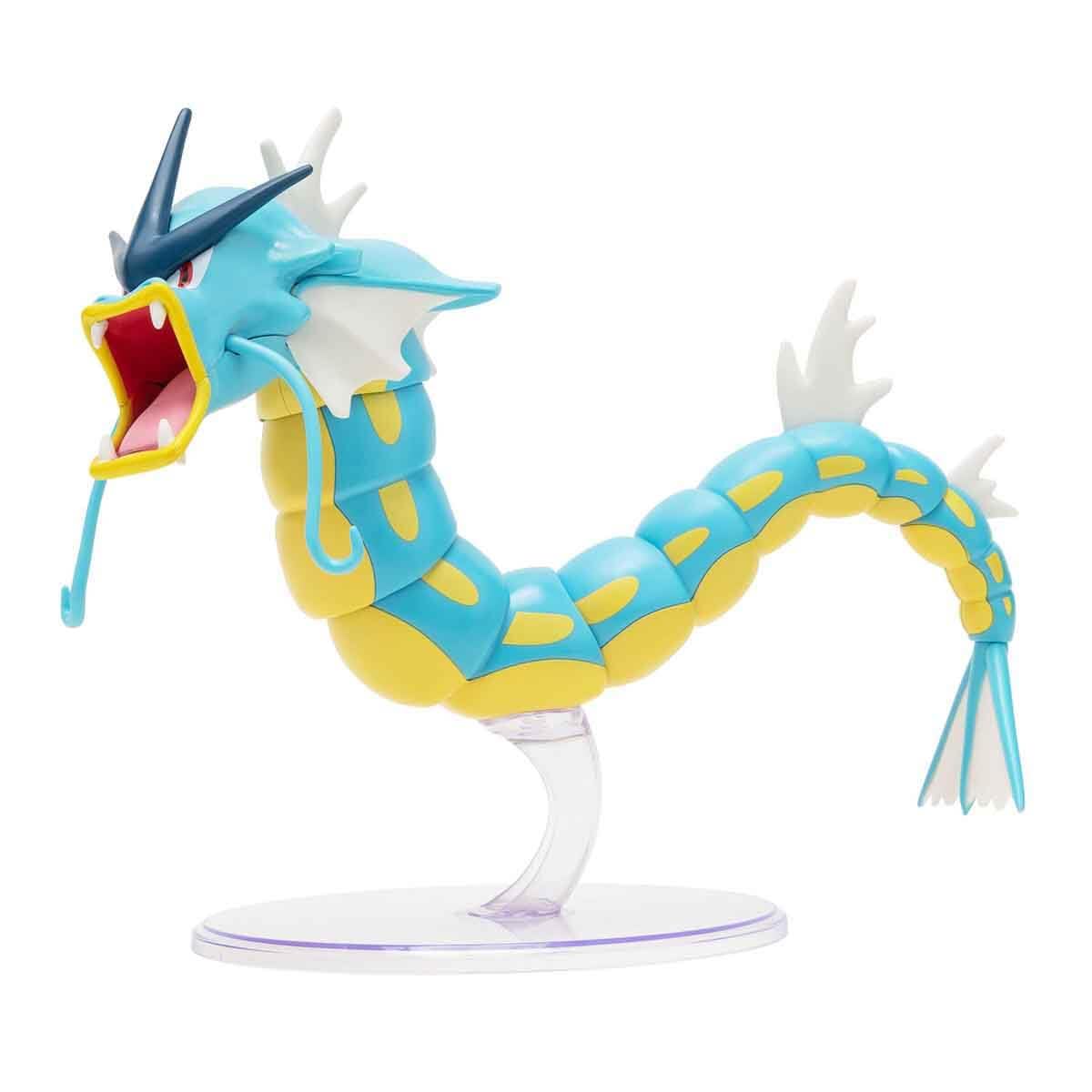 12-inch articulated Gyarados figure from Pokémon with detailed features and a display stand for collectors.