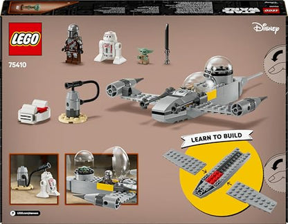 LEGO Star Wars 75410 Mando and Grogu's N-1 Starfighter with minifigures and fueling station, ideal for kids aged 4 and up.