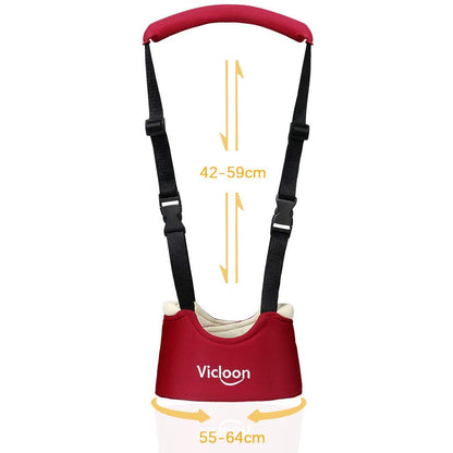 Vicloon hand-held baby walker and toddler walking assistant with safety belt, child harness, and learning support for safe walking.