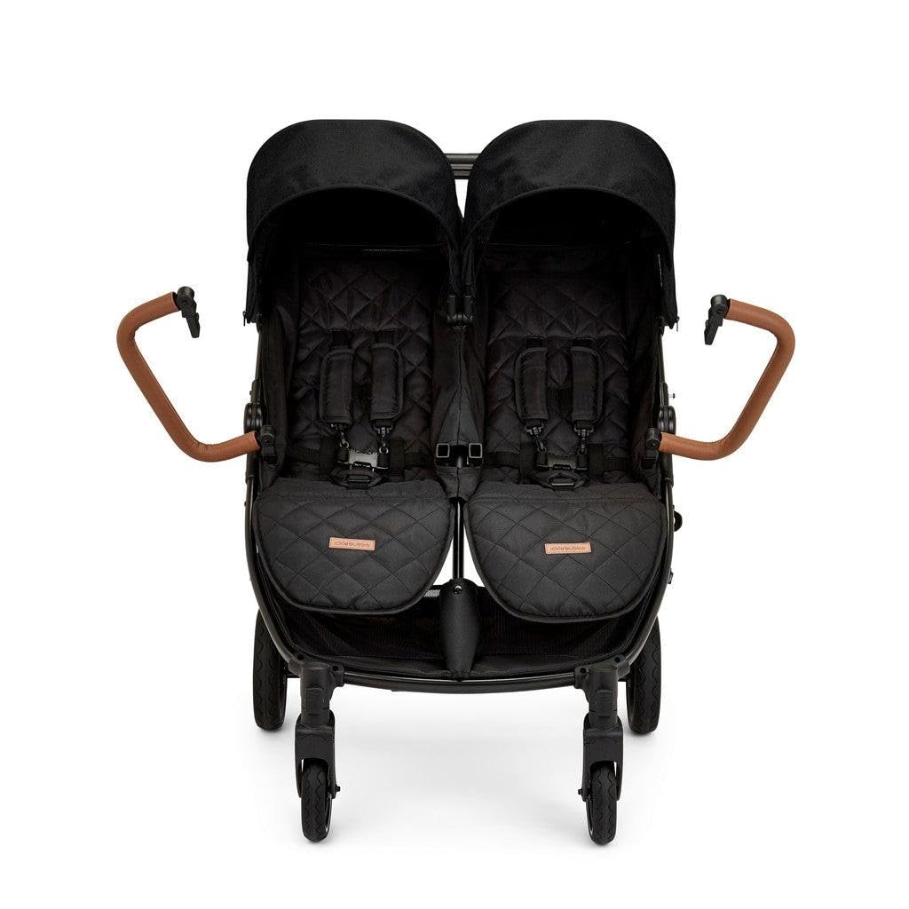 Ickle Bubba Venus Prime Double Stroller – Twin Pushchair from Birth to 15kg per Seat, Includes Newborn Cocoon, Footwarmers, Rain Cover, Compact Fold, Multi-Recline Seats & UPF 50+ Hoods (Black)