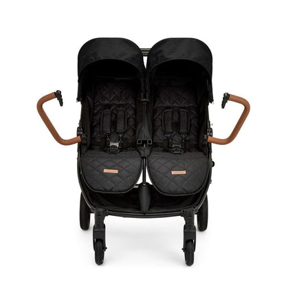 Ickle Bubba Venus Prime Double Stroller – Twin Pushchair from Birth to 15kg per Seat, Includes Newborn Cocoon, Footwarmers, Rain Cover, Compact Fold, Multi-Recline Seats & UPF 50+ Hoods (Black)