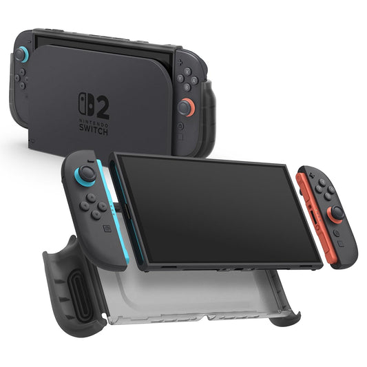 Spigen Ultra Hybrid Nintendo Switch 2 case in Frost Black, protective cover compatible with dock and detachable Joy-Con controllers.