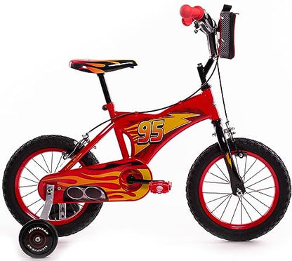 Huffy Disney Cars 14 inch Kids Bike + Stabilisers For Boys or Girls 4-6 Years - Lightning McQueen Styling, Red