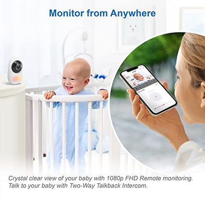 VTech RM2751 2.8-inch Wi-Fi HD baby monitor showing camera view and control interface on a screen.