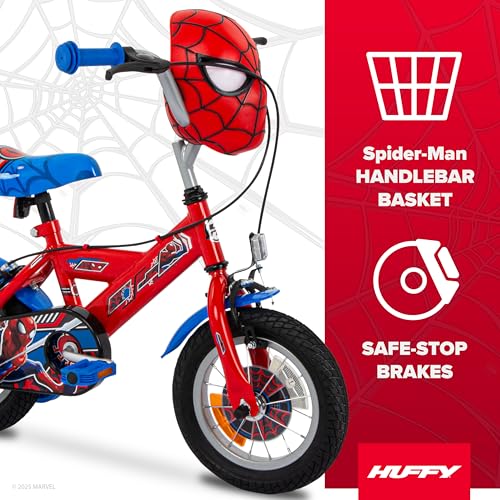 Huffy Spiderman Boys Bike12 inch Marvel Bike with Light & Sound Mask Feature for Kids ages 3-5 years, Red
