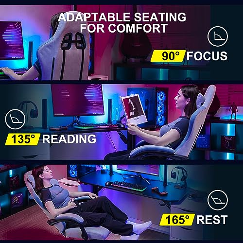 GTPLAYER Fabric Gaming Chair with Footrest, Ergonomic Computer Desk Chair with Pocket Spring Cushion Home Office High Back Support Lumbar Support Heavy Duty Wide