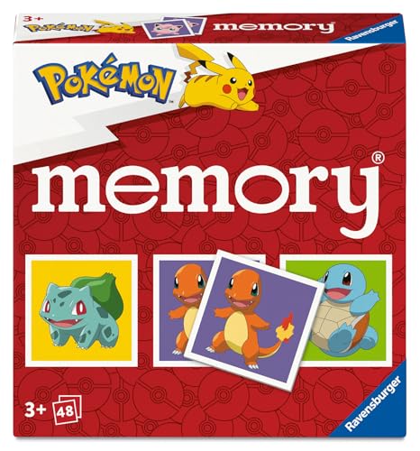Ravensburger Pokemon Mini Memory Game featuring colorful cards, designed for kids ages 3 and up, suitable for 2 to 6 players.