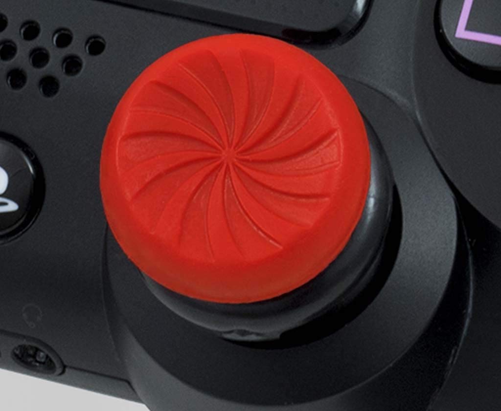KontrolFreek FPS Freek Inferno thumbsticks for PS4 and PS5, two high-rise red concave performance thumbsticks for enhanced gaming.
