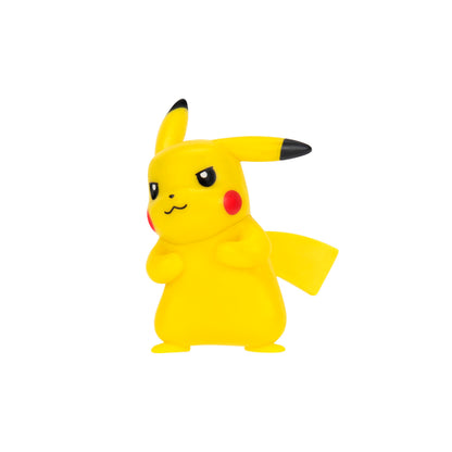 Six Pokémon battle figures including Pikachu, Joltik, Riolu, Chikorita, Cleffa, and Galarian Darumaka, 2-inch size.