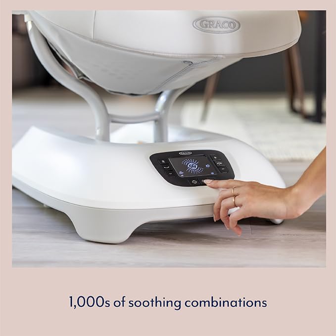 Graco Eluma Sway baby swing in Rori fashion with cry detection, 3 recline positions, soothing motion for infants up to 6 months.