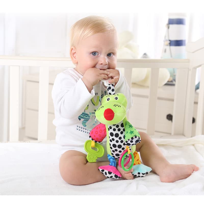 MEERO LONDON Crocodile Clip-on Pram Toy with teether, sensory toy for newborn babies boys and girls, suitable for pushchairs.