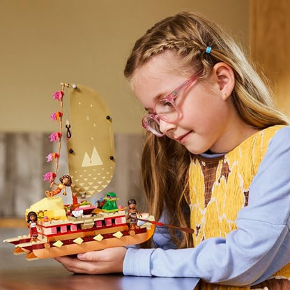 LEGO | Disney Moana 2 Moana's Adventure Canoe - Buildable Toy boat with a Textile Sail, Removable Deck, Campfire & 3 Mini Dolls incl. Loto and Moni - Gift for 6+ Year Old Girls & Fans - 43270