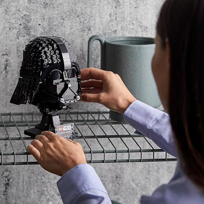 LEGO Star Wars Darth Vader Helmet set displayed, showcasing intricate details of the buildable model for collectors.