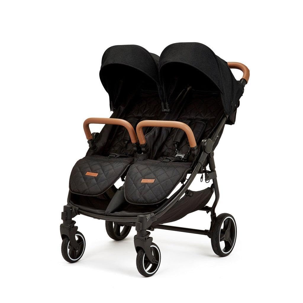 Ickle Bubba Venus Prime Double Stroller – Twin Pushchair from Birth to 15kg per Seat, Includes Newborn Cocoon, Footwarmers, Rain Cover, Compact Fold, Multi-Recline Seats & UPF 50+ Hoods (Black)