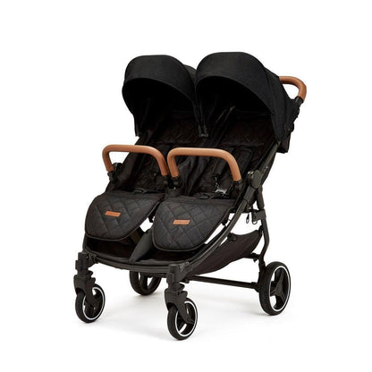 Ickle Bubba Venus Prime Double Stroller – Twin Pushchair from Birth to 15kg per Seat, Includes Newborn Cocoon, Footwarmers, Rain Cover, Compact Fold, Multi-Recline Seats & UPF 50+ Hoods (Black)