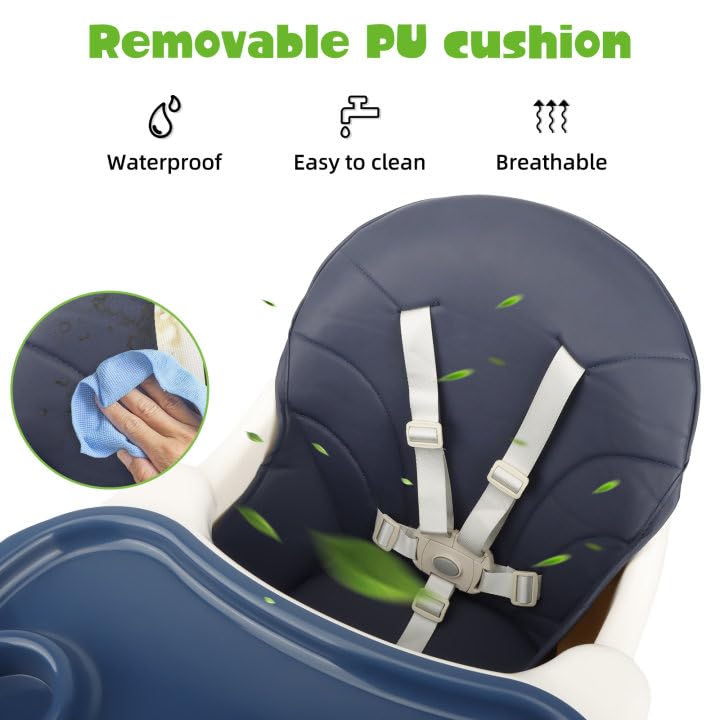 Blue Sweetmirth 4-in-1 baby high chair with adjustable height, removable tray, ergonomic design, suitable for toddlers 6 months to 5 years.