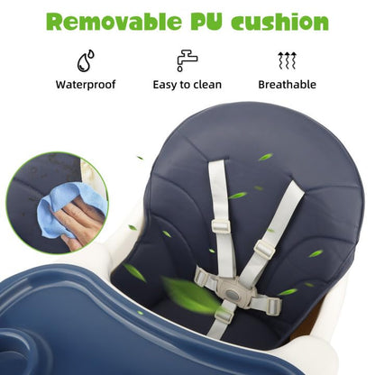 Blue Sweetmirth 4-in-1 baby high chair with adjustable height, removable tray, ergonomic design, suitable for toddlers 6 months to 5 years.
