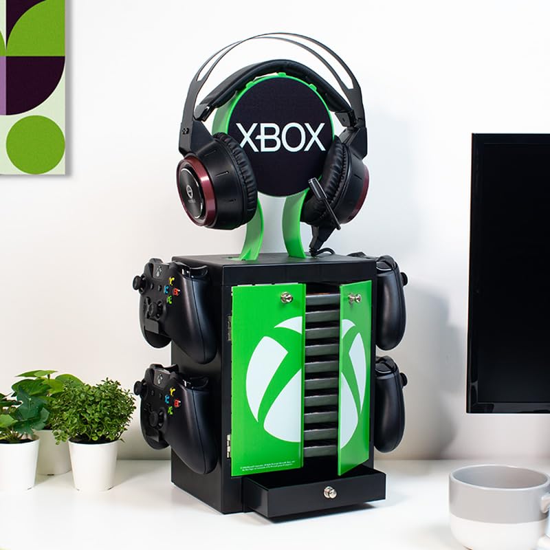 Numskull Games official Xbox gaming locker with game disk holder and compartments for storing Xbox game disks and accessories.