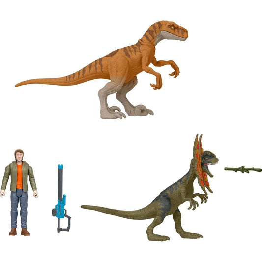 Jurassic World Chaos Theory Ben Escape Pack, 3.75-inch Action Figure Set with Dinosaurs and Blaster, Netflix Series