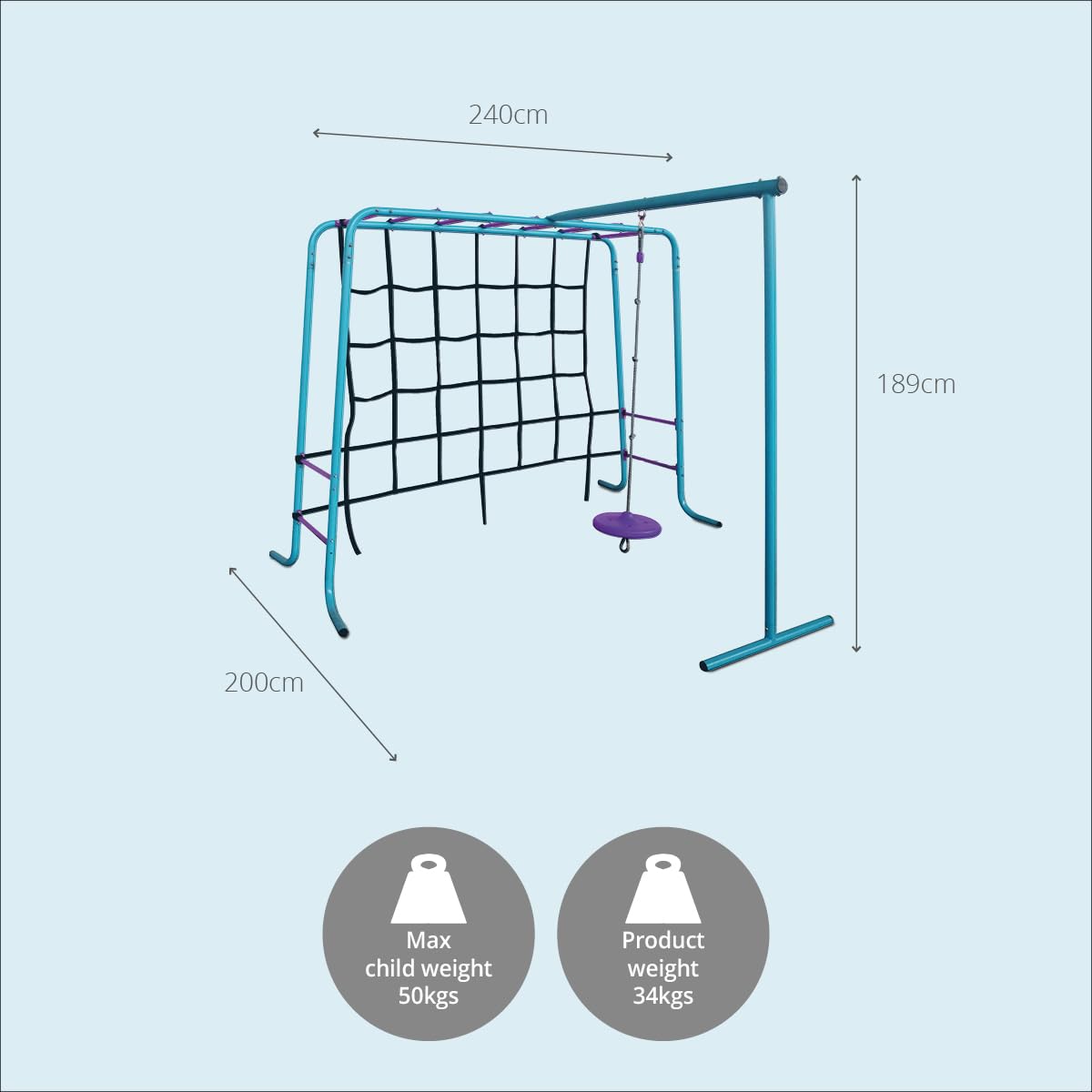 Plum Kids Outdoor Climbing Frame with Monkey Bars, Swing & Cargo Net – Metal Garden Playset for Children Ages 3+ | Durable Fun for Years | Safe & Strong