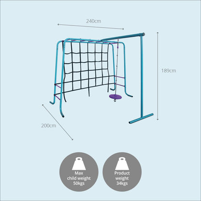 Plum Kids Outdoor Climbing Frame with Monkey Bars, Swing & Cargo Net – Metal Garden Playset for Children Ages 3+ | Durable Fun for Years | Safe & Strong