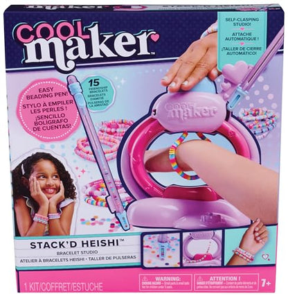 Cool MAKER Stack’d Heishi Studio Bracelet Making Kit with beads, beading pen, and colorful materials for kids ages 7 and up.