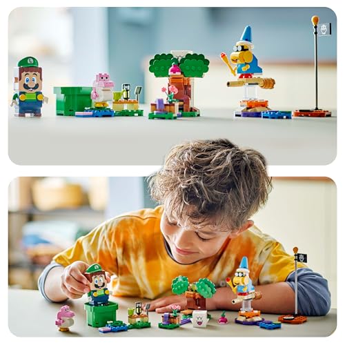 LEGO Super Mario Adventures with Interactive LEGO Luigi toy, pink Baby Yoshi figure, garden playset for kids and gamers, age 6+.