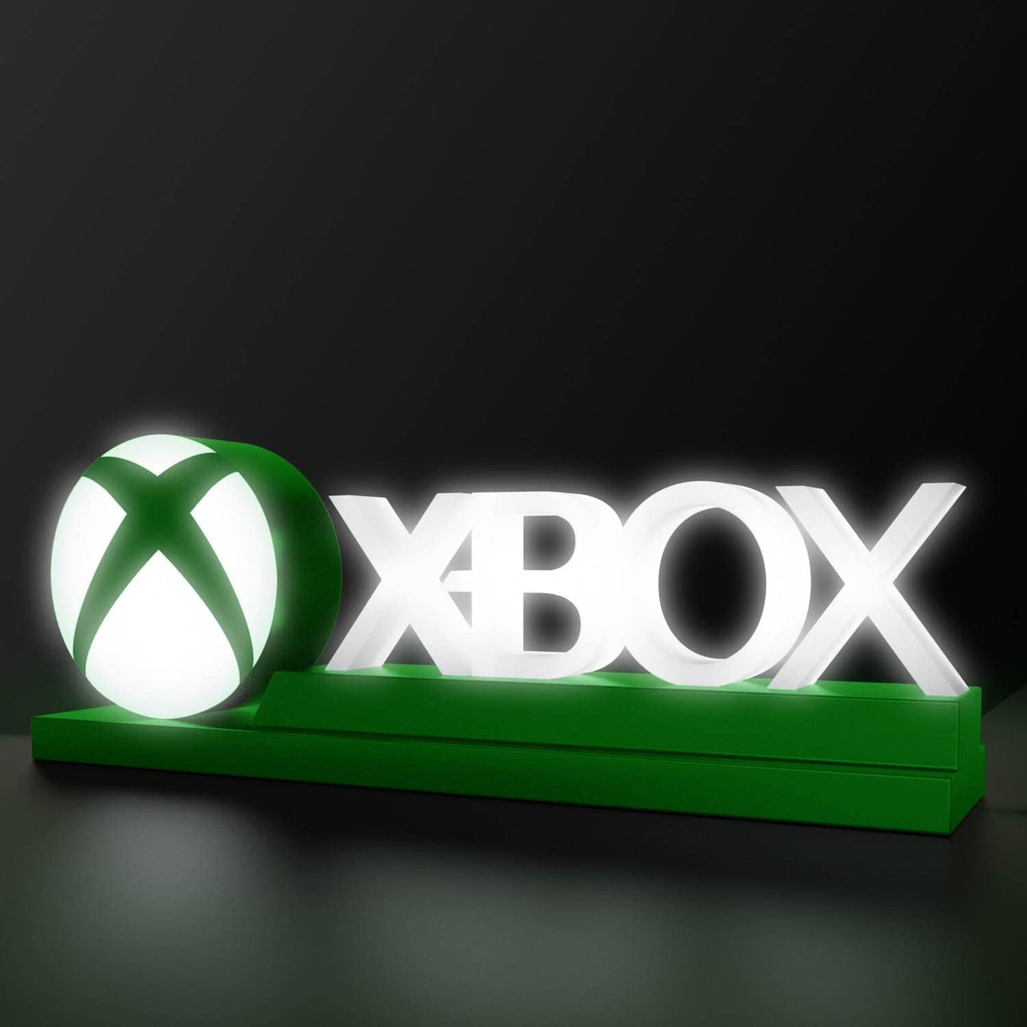 BargainsMania Xbox Icon LED night light in green, shaped like an Xbox logo, ideal as a children's birthday gift or gaming room decor.