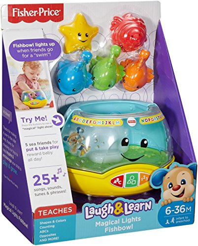 Fisher-Price Laugh & Learn Magical Lights Fishbowl toy with colorful lights and learning content for infants 6 months and older.