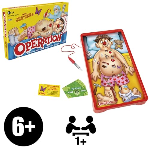 Operation Electronic Board Game with Doctor Cards and Funny Ailments, 1+ Player, Funny Kids' Games, for Boys & Girls aged 6 Plus