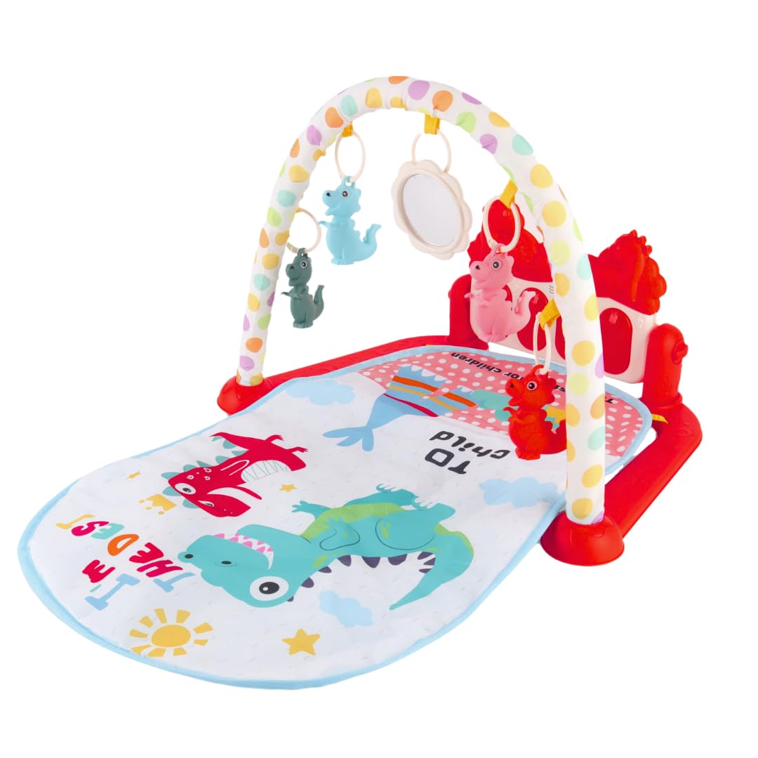 BLOVINT Baby Play Gym with piano, 5 sensory toys, lights, and music, designed for newborns and toddlers during tummy time.