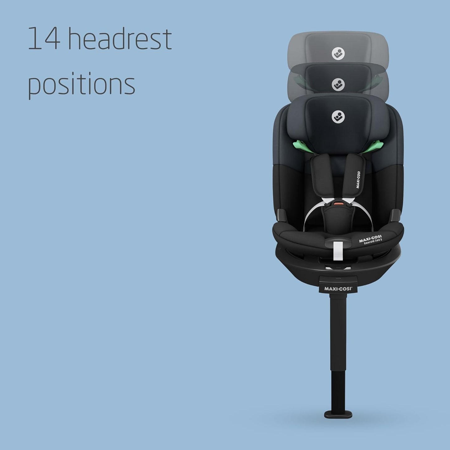 Maxi-Cosi Emerald S i-Size, 360 Swivel Baby car seat, 0-12 Years 40-150cm, Group 0+123 car seat, Isofix 0-36 kg car seat, Rearfacing, 4 Recline Positions, G-Cell Side Impact Protection, Tonal Black