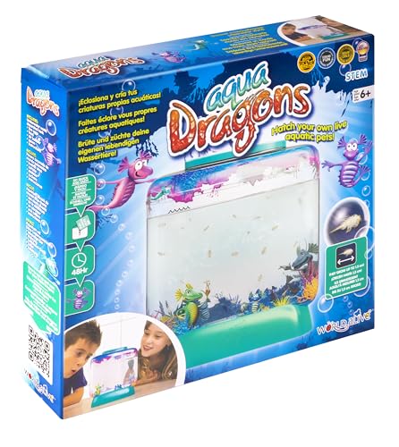 Aqua Dragons Underwater World tank with aquatic plants, colorful water dragons, and clear viewing window for observing aquatic life.