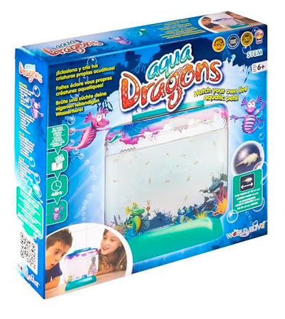Aqua Dragons Underwater World tank with aquatic plants, colorful water dragons, and clear viewing window for observing aquatic life.