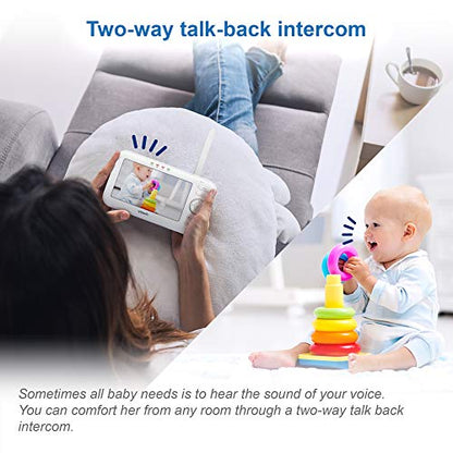 VTech LM808-1W baby monitor with camera, 5" screen, long range, night vision, two-way audio, temperature sensor, and lullabies.
