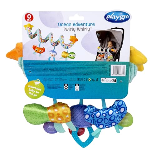 Playgro Ocean Wonders Twirly Whirly baby toy with colorful ocean-themed design and spinning elements for sensory play.