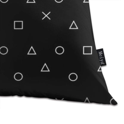 Black gaming-themed PlayStation controller symbols decorative throw pillow cover for couch, bed, or car, 18x18 inches.