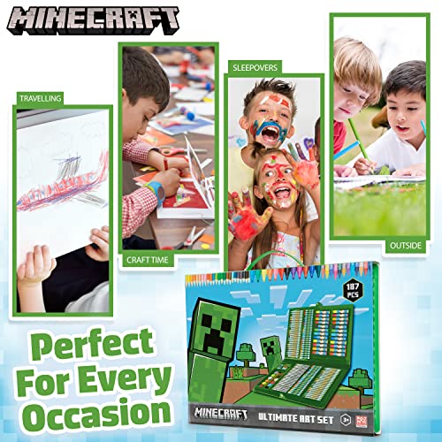 Minecraft Art Supplies for Kids Art Set for Boys Painting Creeper Crayons Paints Markers Oil Pastels Filled Art Case Colouring Sets for Children Travel Case