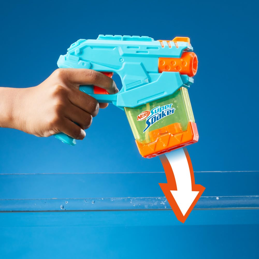 Nerf Super Soaker Mini Dunk-Fill Water Blaster from Super Soaker, designed for kids aged 6+, with bright colorful water gun appearance.