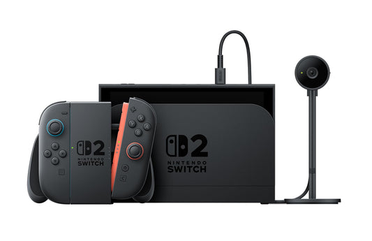 Nintendo Switch 2 Camera showing front view with adjustable lens and colorful Nintendo branding on the device.