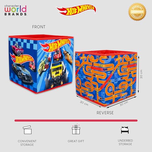 CHARACTER WORLD Hot Wheels Officially Licensed Storage Boxes | 2 pack Foldable Storage Cubes| Perfect For Organising Children's Room, Kids Playroom, 30 x 30cm, Blue, Orange