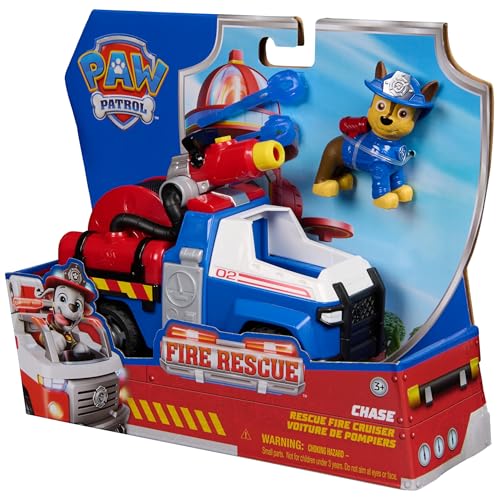 Paw Patrol Fire Rescue: Chase Rescue Fire Cruiser with Action Figure, Projectile Launcher, and Toy Truck, Kids Toys for Boys and Girls Ages 3 and Up