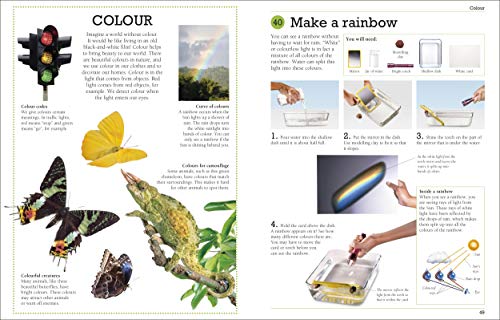 Open science experiment setup from DK's 101 Great Science Experiments book, featuring colorful lab tools and materials.