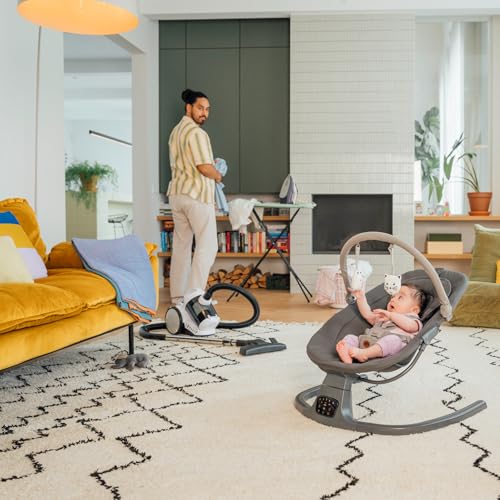 Bebeconfort Jolana, Electric Baby Swing, 0-6 Months (9 kg), Automatic Motion Detection, 12 Sooting Songs, 5 Nature Sounds, Adjustable Backrest, 2 Recline Positions, Tinted Graphite