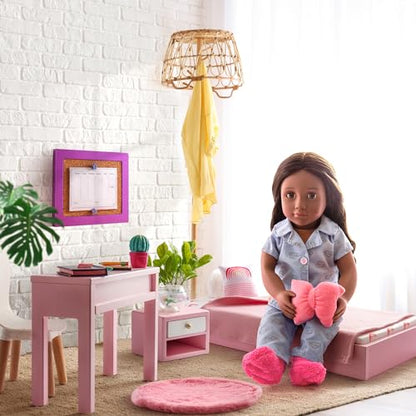 Our Generation OG Sweet Snuggles Bedroom Set with 10 pieces of dollhouse furniture for 18-inch dolls.
