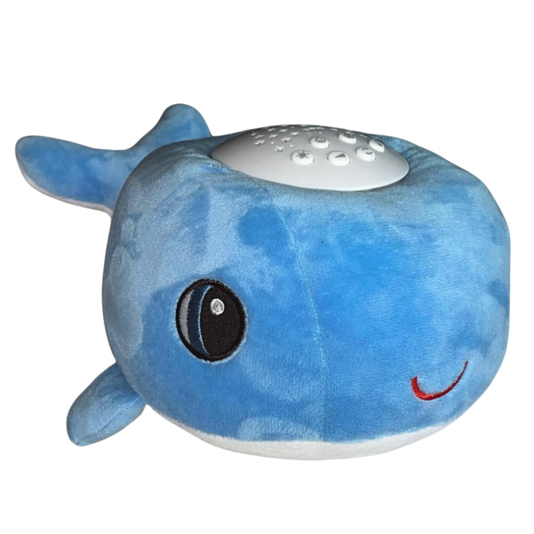 Cacchino plush whale sleep aid with cry sensor, 20 lullabies, and soothing sounds, machine washable for babies.