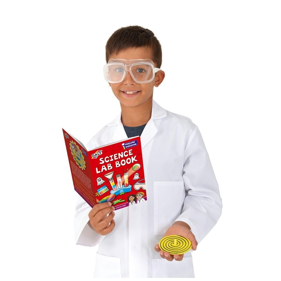 Galt Science Lab kit for kids with colorful experiment tools, guidebook, and materials to make kaleidoscope, lava lamp, and bouncy ball.