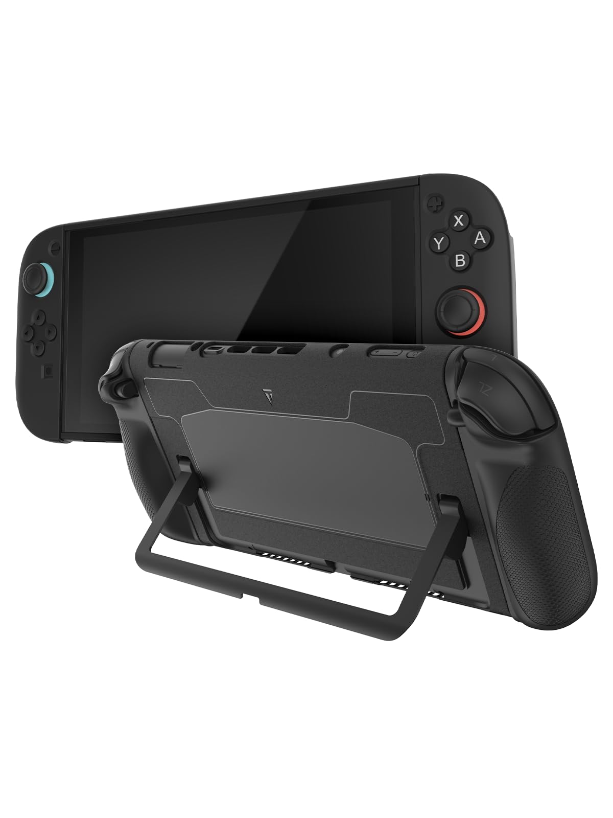 TUDIA black snap-on case for Nintendo Switch 2 with kickstand, shockproof TPU grip, slim design, and scratch-resistant PC cover.