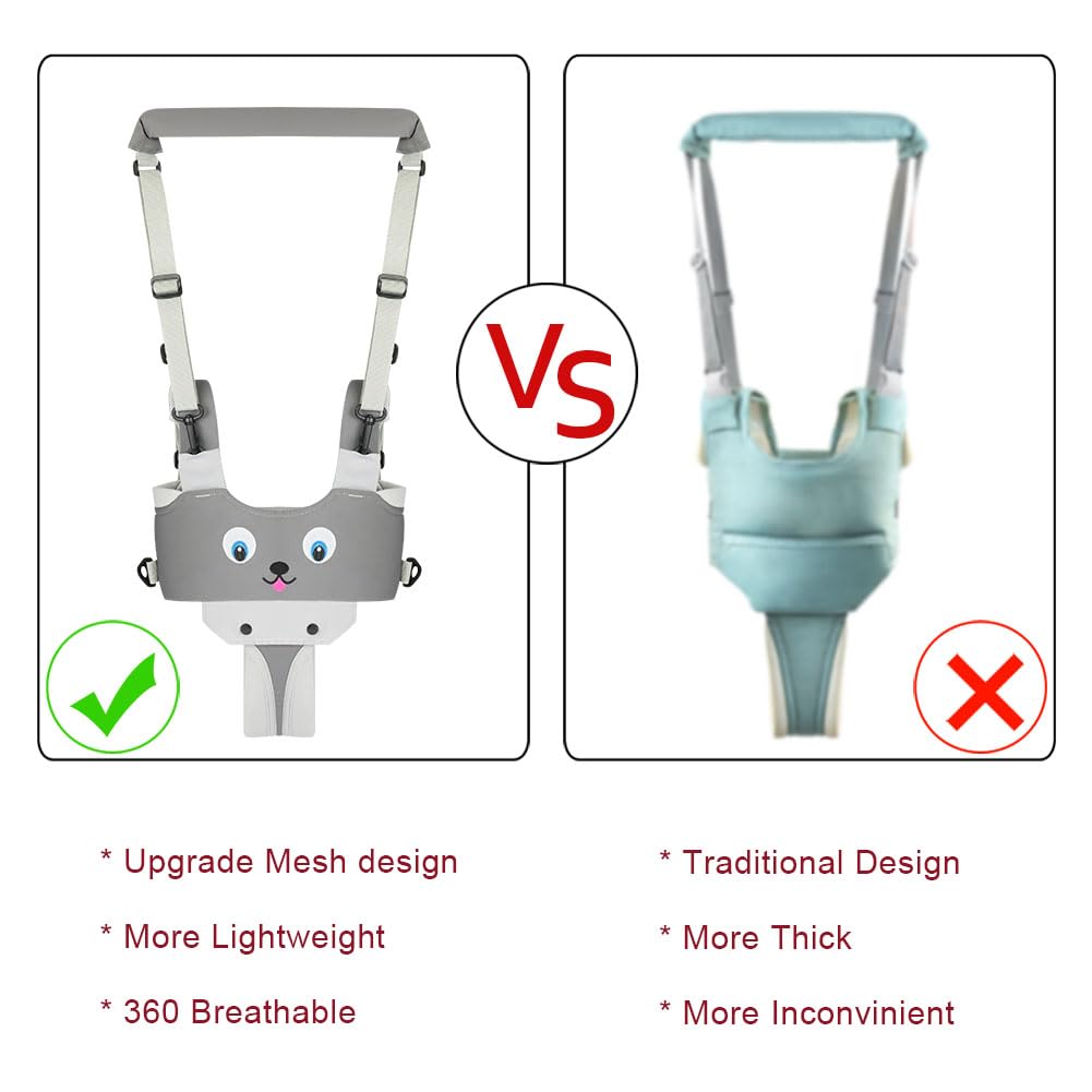Vicloon Baby Walking Harness, Safe Walking Belt, Hand-Held Baby Walker, Removable, Adjustable Walking Harness, Breathable Handheld Baby Walker Toddler Walking Assistant - Grey Puppy